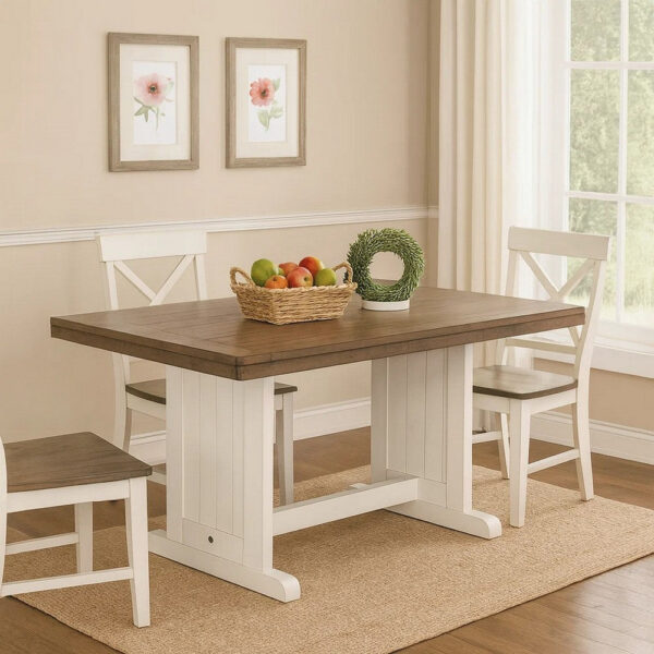 1502202669923c5f41ebf.jpeg Dean Dining Table, 60 Inch Rectangular Plank Top, Off White and Brown