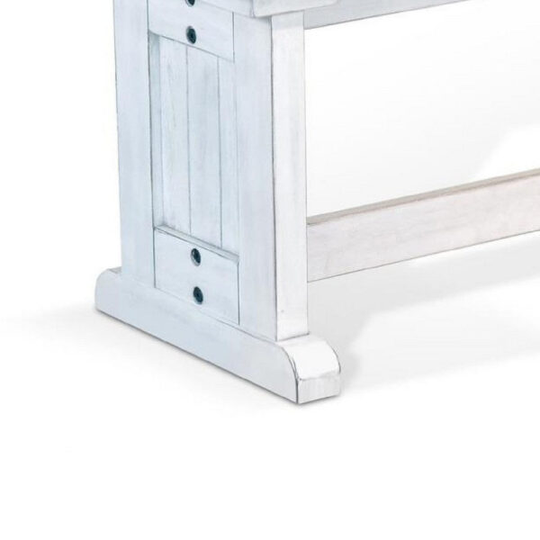 Sime Side Dining Bench, Plank Style, Off White Mahogany Wood 48 Inch