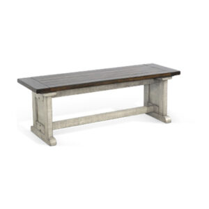 Camie Side Dining Bench, Plank Dark Brown Gray Mahogany Wood 48 Inch