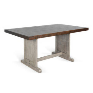 Camie Dining Table, 60 Inch Rectangular Plank Top, Dark Brown n Gray