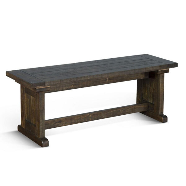 Camie Side Dining Bench, Plank Seat, Dark Brown Mahogany Wood 48 Inch