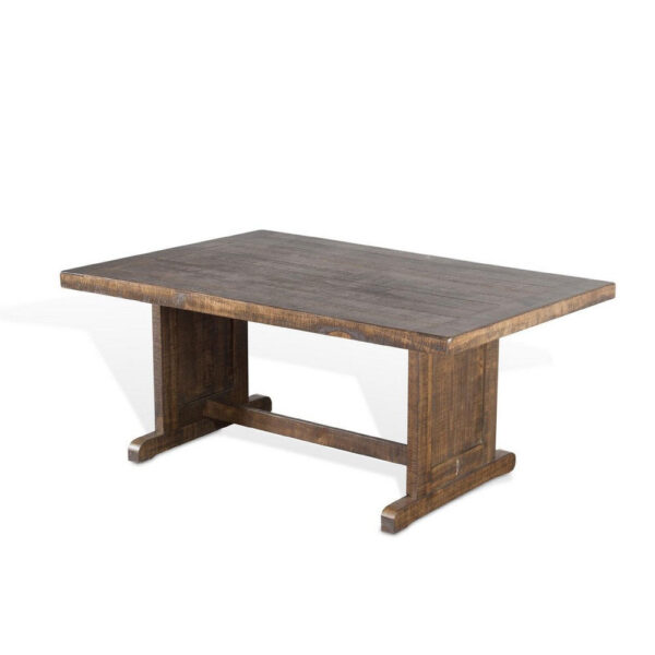 Camie Dining Table, 60 Inch Rectangular Plank Top, Brown Mahogany Wood