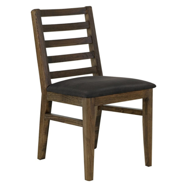 Tinaa Side Dining Chair, Black Polyester, Brown Pine Wood, Ladderback