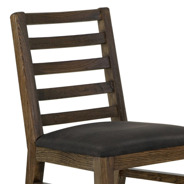 Tinaa Side Dining Chair, Black Polyester, Brown Pine Wood, Ladderback