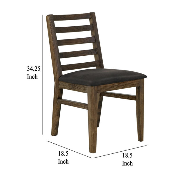 Tinaa Side Dining Chair, Black Polyester, Brown Pine Wood, Ladderback