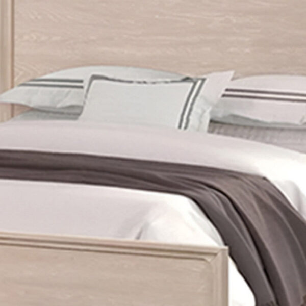 Rozie Queen Bed with Panel Style Headboard, Light Oak Brown Solid Wood