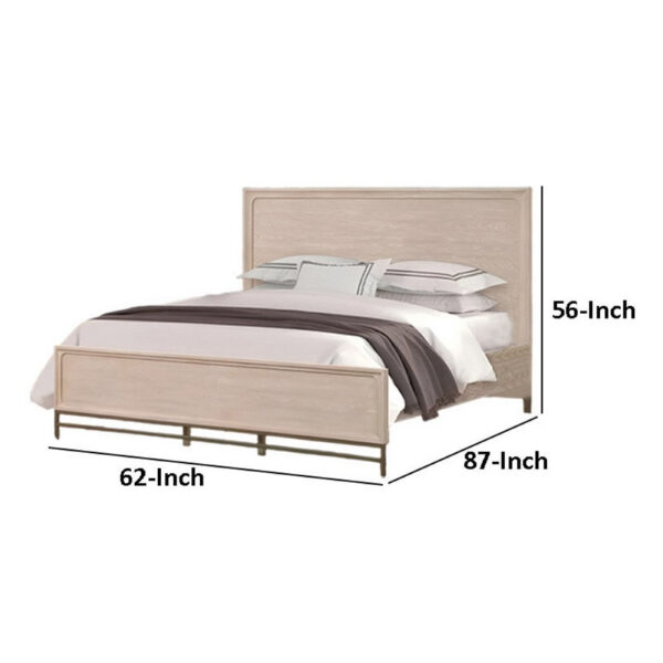 Rozie Queen Bed with Panel Style Headboard, Light Oak Brown Solid Wood