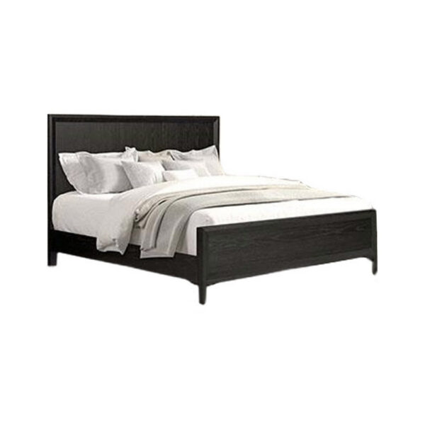 Kaira Queen Size Bed, Metal Accents, Espresso Brown Solid Rubberwood