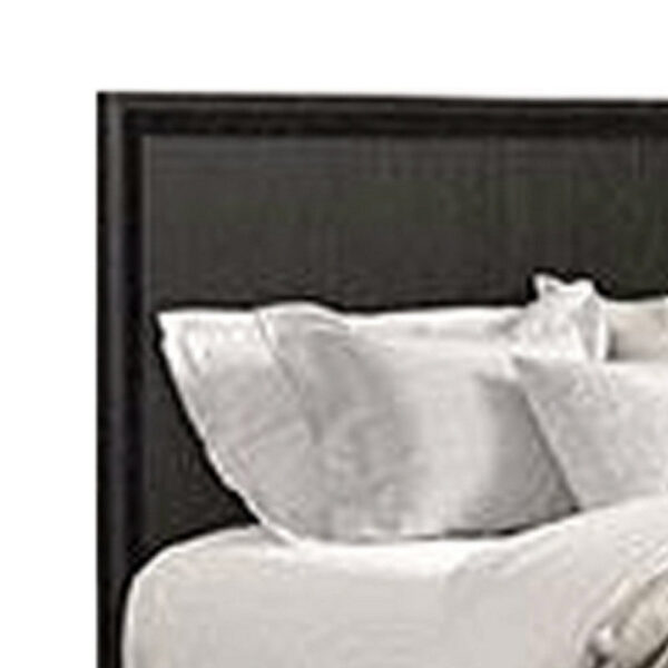 Kaira Queen Size Bed, Metal Accents, Espresso Brown Solid Rubberwood