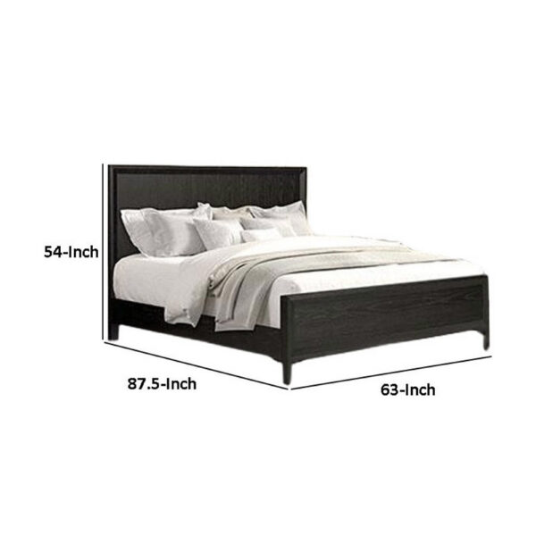 Kaira Queen Size Bed, Metal Accents, Espresso Brown Solid Rubberwood