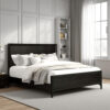Kaira Queen Size Bed, Metal Accents, Espresso Brown Solid Rubberwood
