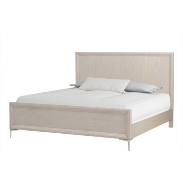 Kaira Queen Size Bed with Metal Accents, Natural Oak Solid Rubberwood