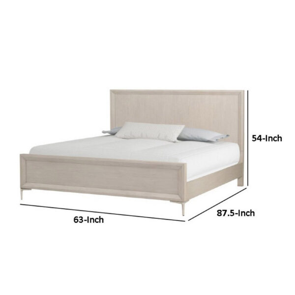Kaira Queen Size Bed with Metal Accents, Natural Oak Solid Rubberwood