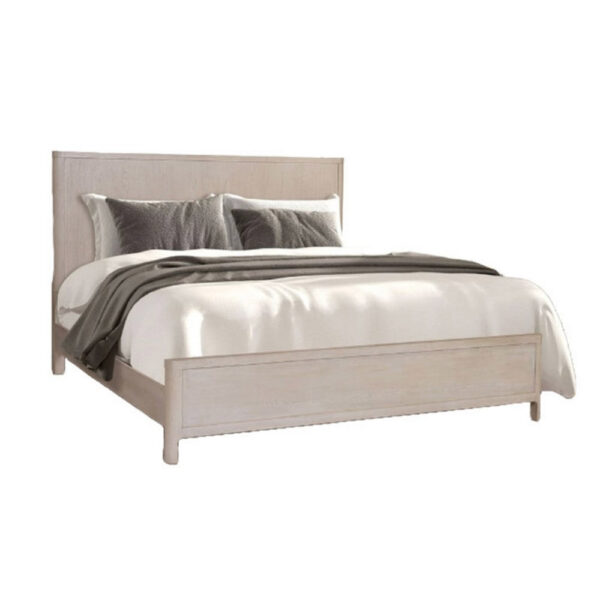 Reham Queen Size Bed, Rounded Edges, White Wash Brown Rubberwood Frame