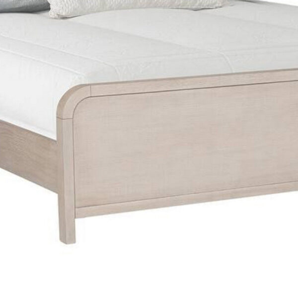 Giva Queen Bed, Rounded Edges, Natural Oak Beige, Solid Rubberwood