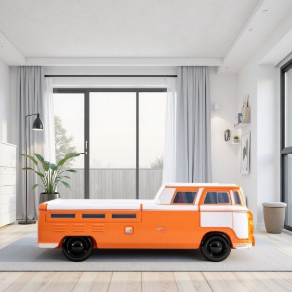 Xiel Bus Twin Bed, Peace Sign, LED Lights and Sound Effects, Orange