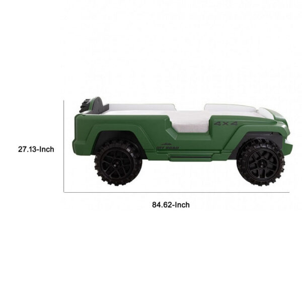 Randy SUV Twin Bed with Lights and Sound Effects, Green Faux Leather