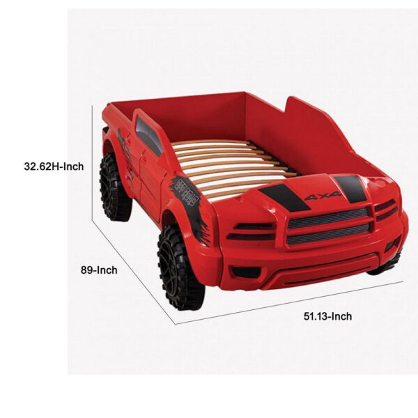 Tonie Truck Twin Bed, Interactive Lights and Sound Effects, Red ABS