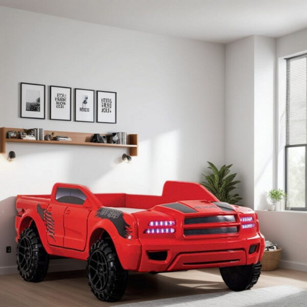 Tonie Truck Twin Bed, Interactive Lights and Sound Effects, Red ABS