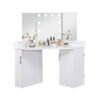 Laura Vanity Desk Set, 3 Panel Mirror, 10 Light Bulbs White Solid Wood