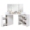 Laura Vanity Desk Set, 3 Panel Mirror, 10 Light Bulbs White Solid Wood