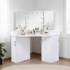 Laura Vanity Desk Set, 3 Panel Mirror, 10 Light Bulbs White Solid Wood