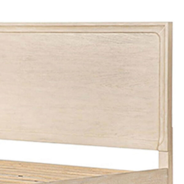 Rozie Queen Bed, Footboard Storage Drawers, Light Oak Brown Solid Wood