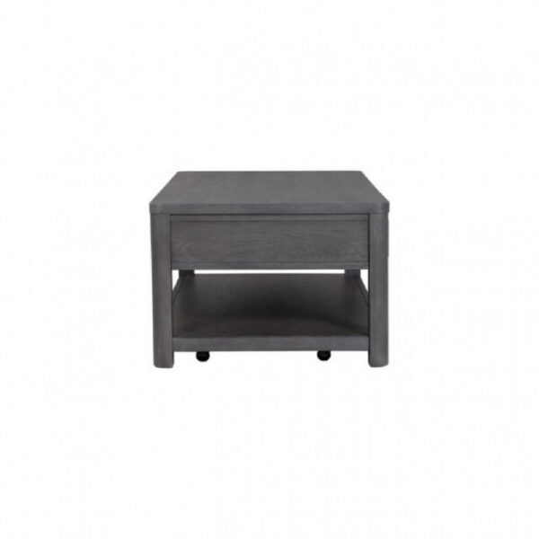 Zoko 48 Inch Coffee Table, Caster Wheels, Drawers, Ash Gray Rubberwood