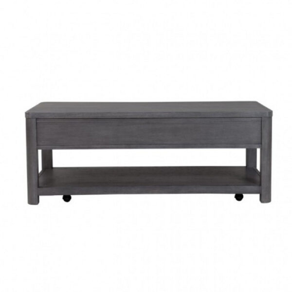 Zoko 48 Inch Coffee Table, Caster Wheels, Drawers, Ash Gray Rubberwood