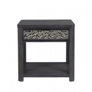 Zoko Side End Table, 1 Drawer, 1 Shelf, Ash Gray Rubberwood, 24 Inch