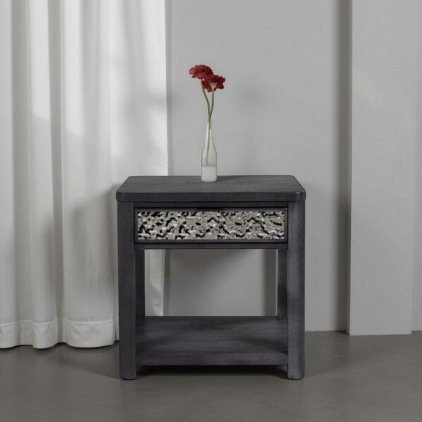 Zoko Side End Table, 1 Drawer, 1 Shelf, Ash Gray Rubberwood, 24 Inch