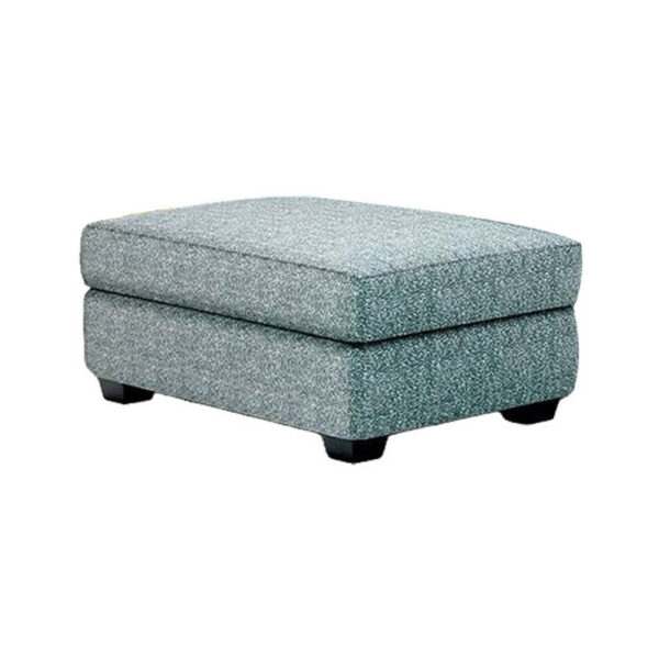 Berrie Ottoman, Teal Blue Polyester Cushioned Top, Black Wood, 40 Inch