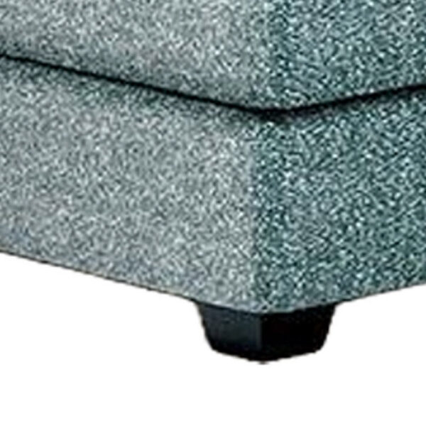 Berrie Ottoman, Teal Blue Polyester Cushioned Top, Black Wood, 40 Inch