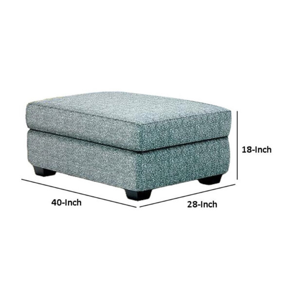 Berrie Ottoman, Teal Blue Polyester Cushioned Top, Black Wood, 40 Inch