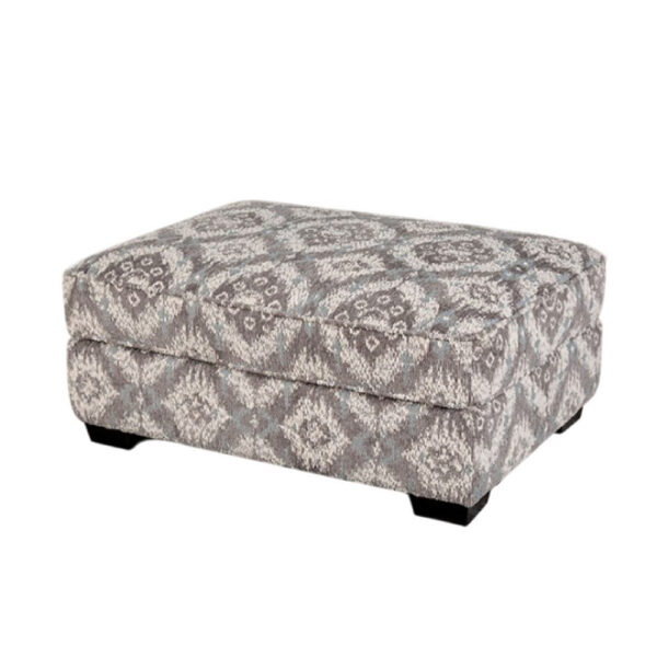 Berrie Ottoman, Geometric Gray White Polyester, Solid Wood, 40 Inch