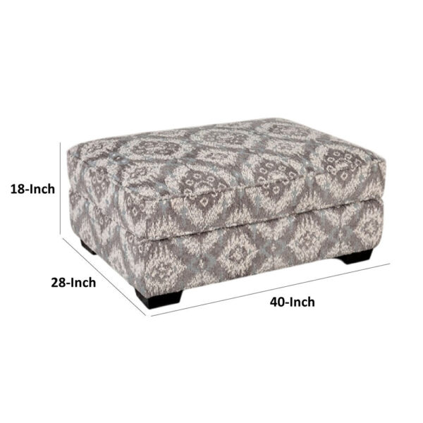 Berrie Ottoman, Geometric Gray White Polyester, Solid Wood, 40 Inch