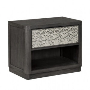 Zoko Nightstand Table with 2 USB Ports, Metal Accents, Ash Gray Wood