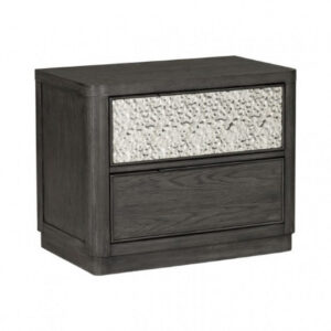 Zoko Nightstand, 2 Drawers, USB Ports, Metal Accents, Ash Gray Wood