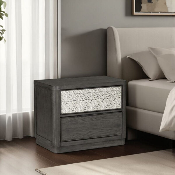 15022026699240e5ca60a.jpeg Zoko Nightstand, 2 Drawers, USB Ports, Metal Accents, Ash Gray Wood