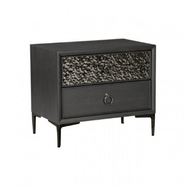 Kaira Nightstand, 2 USB Ports, Textured Metal Accents, Espresso Brown