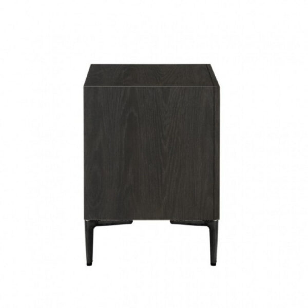 Kaira Nightstand, 2 USB Ports, Textured Metal Accents, Espresso Brown