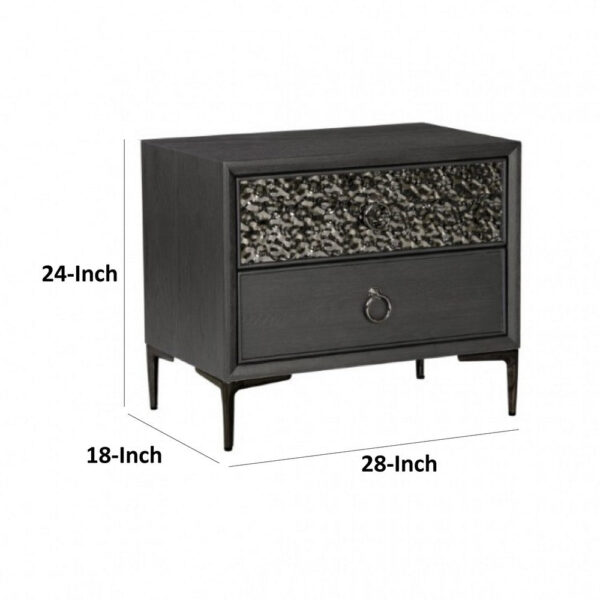 Kaira Nightstand, 2 USB Ports, Textured Metal Accents, Espresso Brown