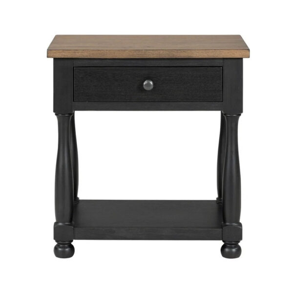 150220266992414319289.jpeg Ginie Nightstand, USB Ports and Drawer, Shelf, Black Rustic Oak Wood