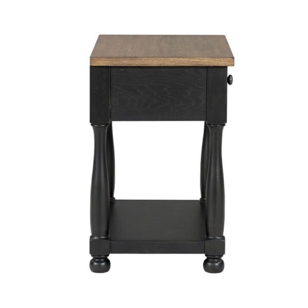 1502202669924145051c8.jpeg Ginie Nightstand, USB Ports and Drawer, Shelf, Black Rustic Oak Wood