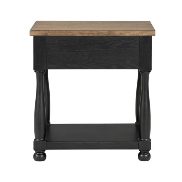 1502202669924146a2879.jpeg Ginie Nightstand, USB Ports and Drawer, Shelf, Black Rustic Oak Wood