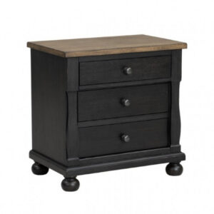 150220266992414cb5565.jpeg Ginie Nightstand with 2 USB Ports, 3 Drawers, Black Rustic Oak Brown