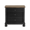 Ginie Nightstand with 2 USB Ports, 3 Drawers, Black Rustic Oak Brown