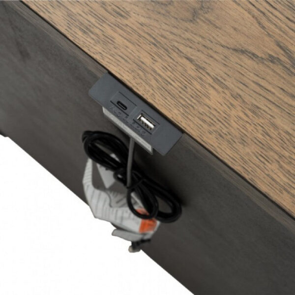 Ginie Nightstand with 2 USB Ports, 3 Drawers, Black Rustic Oak Brown