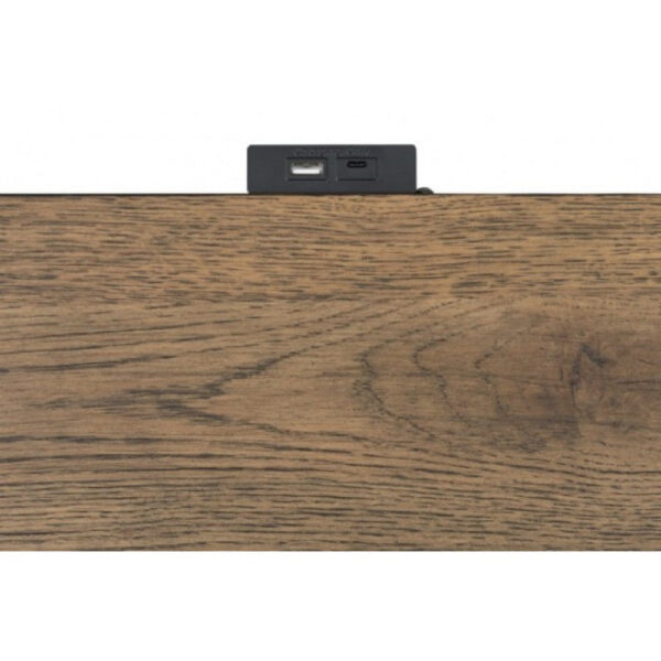 Ginie Nightstand with 2 USB Ports, 3 Drawers, Black Rustic Oak Brown