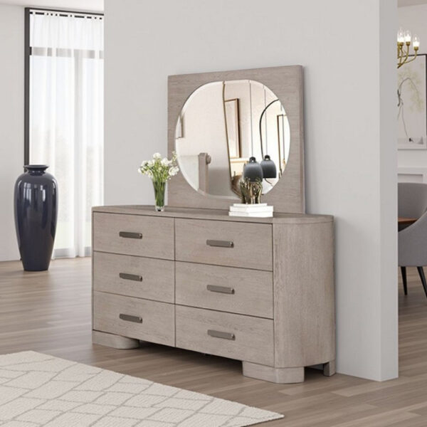 Celly Mirror, Round Beveled Edges, White Oak Solid Rubberwood 36x46